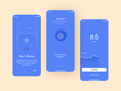 Zedsen - Non-Invasive Glucose Reader app application b2c blood dashboard data glucose graphs health healthcare healthcare app ios lifestyle medical health medtech mobile product product design ui wellbeing