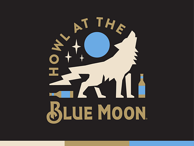 Blue Moon - Howl at the Moon apparel badge beer bottle branding design illustration logo moon outdoors vector wolf