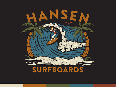 Hansen Surfboards - Barreled in Palms apparel badge beach design illustration ocean outdoors palm tree screenprint surf surfing vector wave
