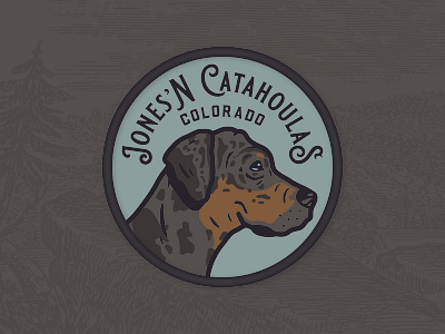 Jones' N Catahoulas apparel badge brist colorado design dog illustration manufacturing outdoors patch portait