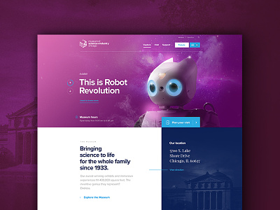 Museum Of Science And Industry Of Chicago - Home page blue illustration layout museum ui ux webdesign