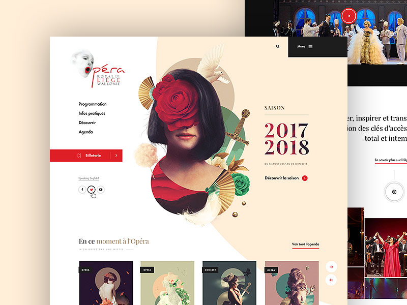 Opera Royal de Wallonie - Pitch - Homepage beige culture dogstudio illustration layout opera product visual webdesign website white