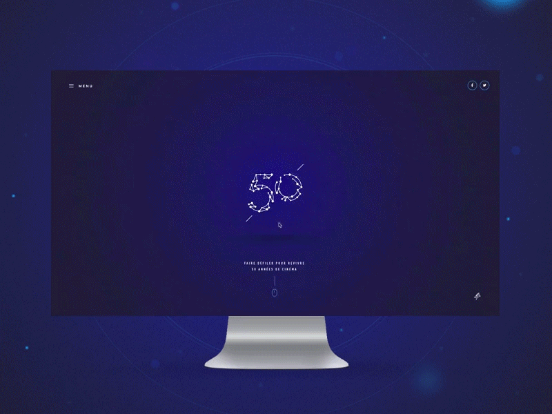 50 ans du cinema - Screencast blue cinema dates experience layout navigation product stars webdesign