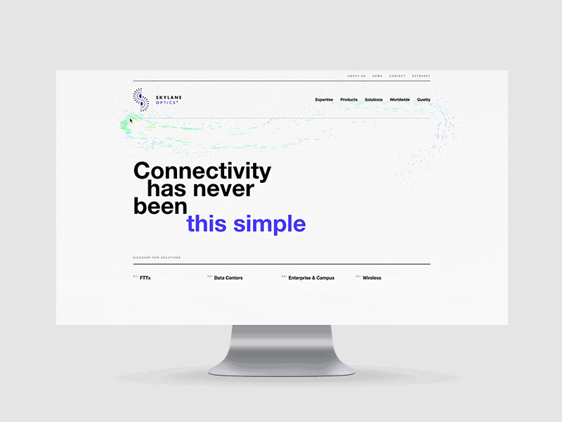 Skylane Optics black bold branding layout minimalistic motion purple simple website white