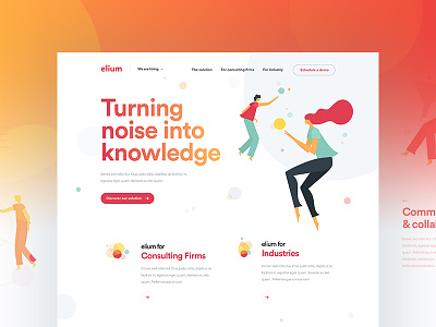Elium - Homepage clean color dogstudio elements illustrations layout orange product red startup webdesign white