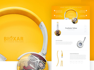 Bioxar - Website design headphones headset kopfhörer landingpage product web design webdesign website yellow