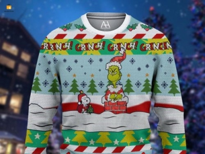 The Grinch Snoopy Snow Ugly Christmas Sweater 3d graphic design