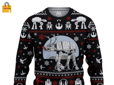 Star Wars Rudolph ATAT Walker Ugly Christmas Sweater graphic design motion graphics
