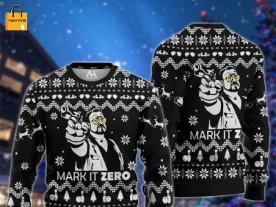 The Big Lebowski Mark It Zero Black Ugly Christmas Sweater 3d graphic design