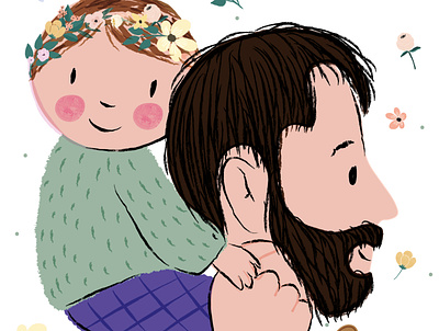 father and daughter daughter design fathers flowers illustration vector