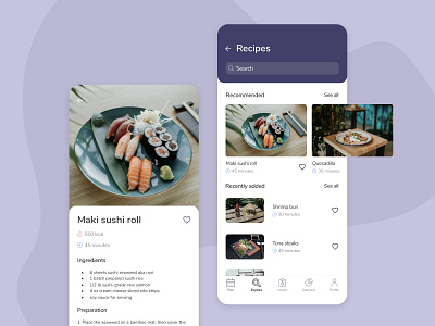 Recipes concept design diet food health medicine mobile recipes selfcare sushi ui ux
