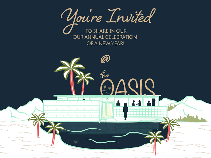 The Oasis Animated Invite california coachella fireworks gif invitation modernist nye oasis party