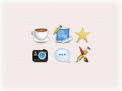 Icons v2 bubble camera coffee general generic icon paintbrush pencil speech star