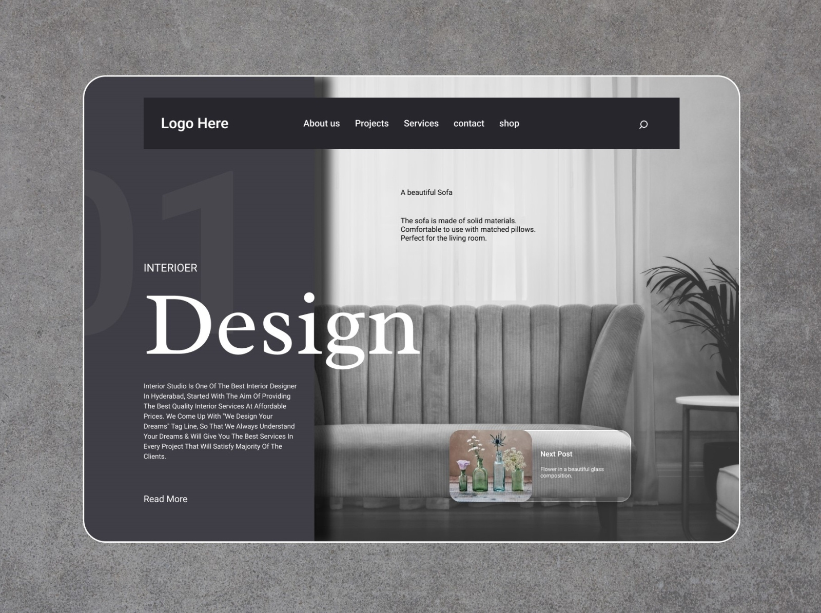 furniture sofa web design landing page by Saiteja Vengaldas on Dribbble