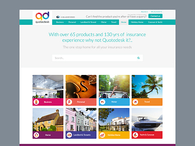 QuoteDesk Insurance Website homepage insurance journey module progress search ui user interface web website