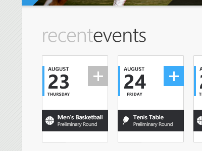 Recent Events calendar events olympics recent schedule sport ui ux web
