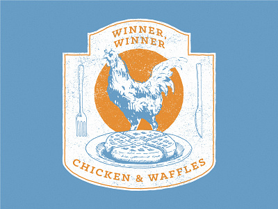 Chicken & Waffles badge badge logo breakfast chicken crest design hand drawn handmade illustraion shield sunrise tshirt waffles