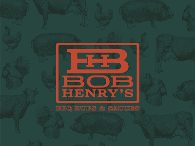 Bob Henry's BBQ animals barbecue bbq bottle brand identity branding chicken cow farm grill hunter illustration logo logo design meat monogram pig sauce