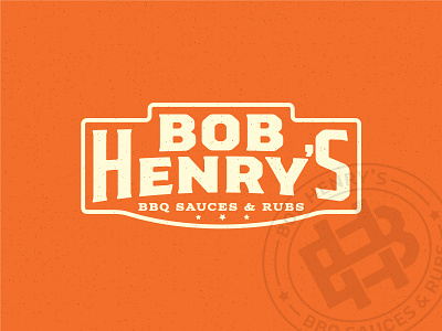 Bob Henry's BBQ Option 2 badges barbecue bbq bh brand branding gritty logo logo design monogram old west orange restaurant sauces seal spicy texture western