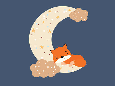 Sleeping fox graphic design illustration