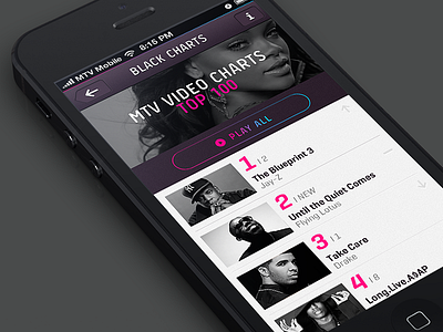 MTV MUSIC APP app black ios iphone mobile mtv music ui ux