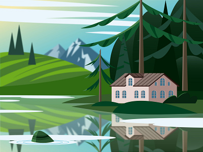 Summer time illustration landscape summer vector