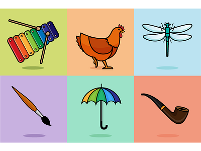 Everyday objects 2/2 brush chicken illustration simple umbrella