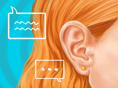 Listen More Talk Less blog digital ear editorial illustration paint redhead skin