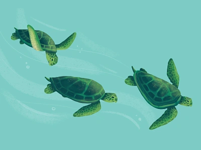 Sea Turtles digital green illustration ocean sea turtles underwater water