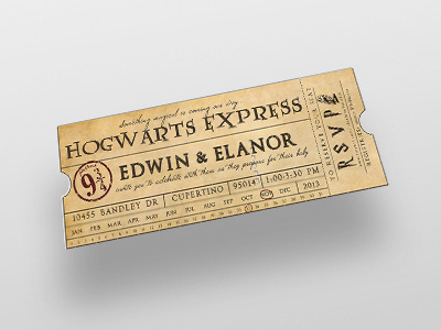 Hogwarts Express Baby Shower Ticket Invite calligraphy distress distressed harry potter hedwig mock mockup stub ticket train vintage