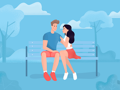 Wonderworld video. Shot 9 bench blue color concept couple illustration love park video
