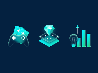 Icons for a DIG website. Gamefi, Decentralise, Invest blockhain decentralized figma gaming investment vector venture