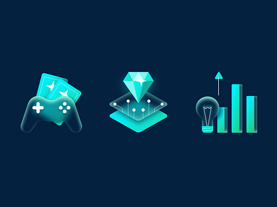 Icons for a DIG website. Gamefi, Decentralise, Invest