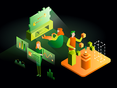Illustration for gaming platform homepage blockchain build game gaming isometric isometry play