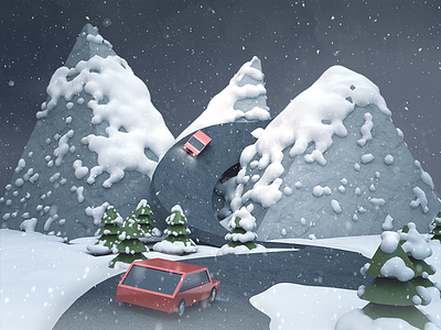 Mountain Road 3d c4d illustration modeling mountain night road ski snow snowflake trip winter