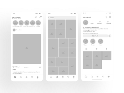 Mobile screens of Instagram UI