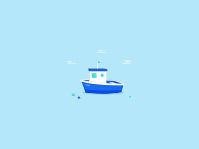 Boat blue boat clouds flag flat illustration minimalist sea vector