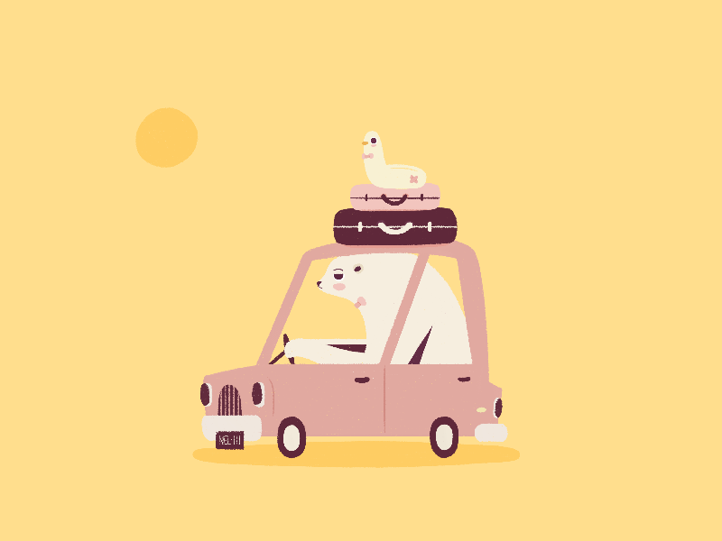 Business Bear doodle sun lifesaver bagage suitcase business bear yellow car bear duck vacations illustration