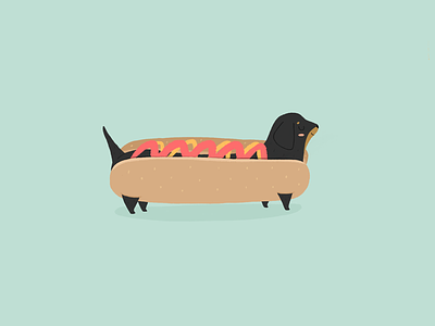 Archie the dachshund cute dachshund dog dog food doggie food green hotdog illustration puppy