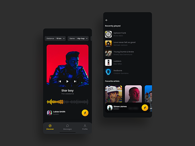 Profile Social Music App app card dark mode design friends iphone minimal music profile simple ui ux yellow