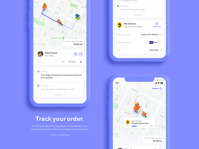 Order Status 3d app bike blue card delivery food app ios iphone map mobile order rappi sketch status ui ux