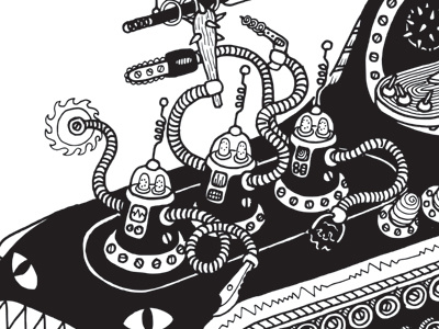 Killbots black and white first draft illustration killbots killing robots weapons