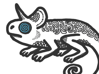 Chameleon animals black and white drawn hypnotic illustration