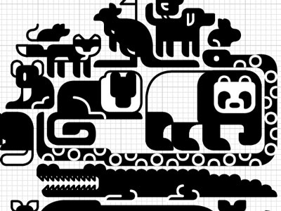 Siluets animals black and white grid illustrator