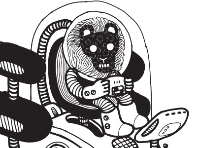 Lion astronaut black and white bw illustration lion machine