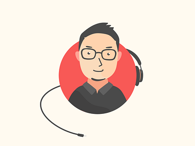 Daily UI 88: Avatar asian avatar challenge daily ui design flat guy headphone illustration minimal portrait red self portrait simple ui vector