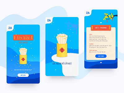 Sortilege Fun Game app blue design flat game illustration interface lunar new year mobile sortilege tet ui wave yellow apricot