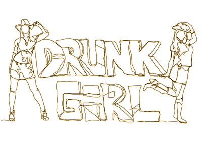 Drunk Girl cow drawing drunk girl koozie line art