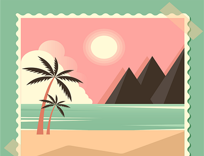 Sunset by the sea beach graphic design illustration ocean sea summer sun water