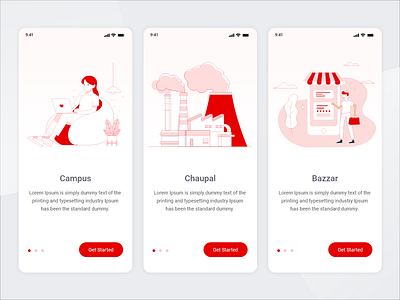 On Boarding Screen Exploration application design illustration mobile mobile app mobile design red ui ux